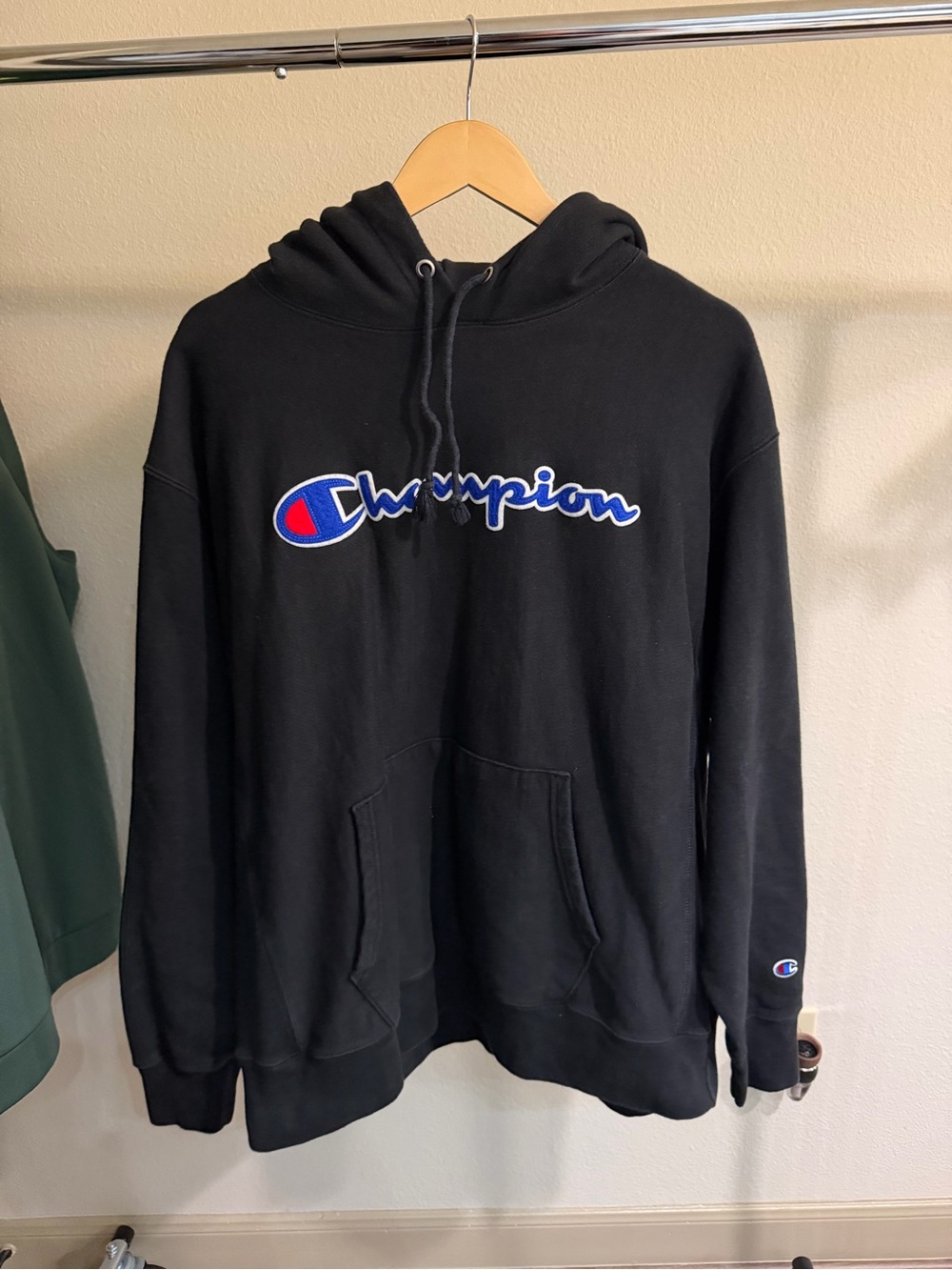 Champion Reverse Weave Script Logo Hoodie Black XL